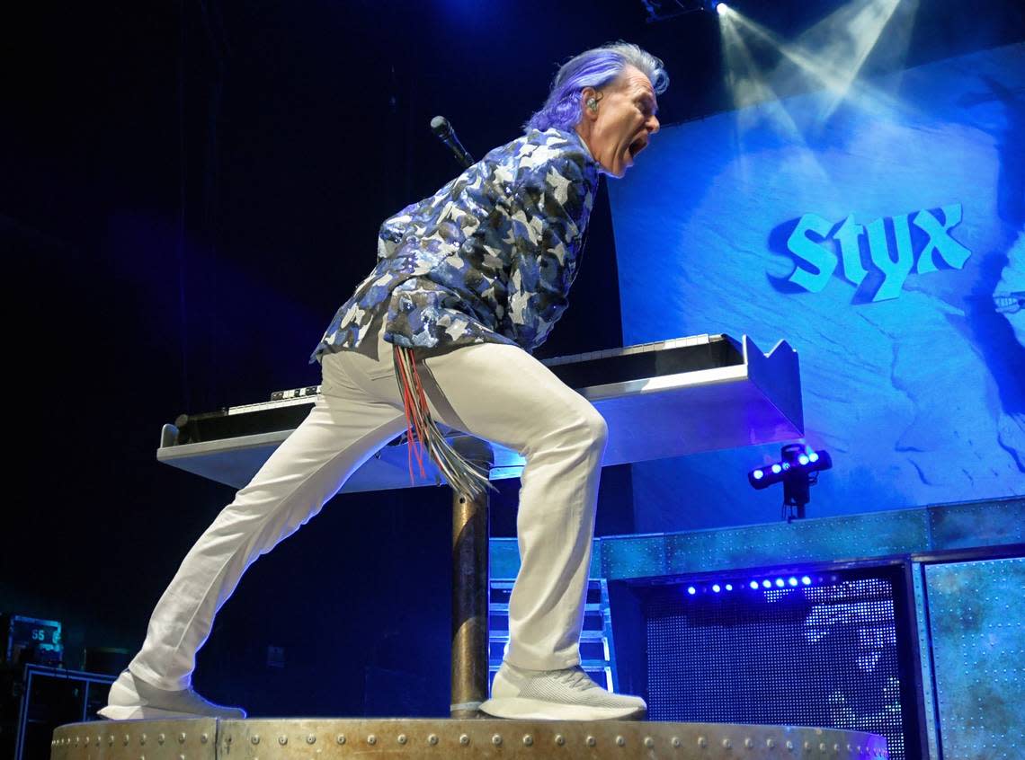 Lawrence Gowan on keyboards as Styx plays Raleigh, N.C.’s Coastal Credit Union Music Pavilion at Walnut Creek, Wednesday night, Aug. 10, 2022.