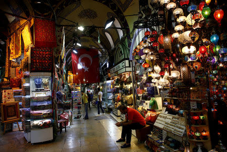 Merchants wait for customers at Grand Bazaar, known as the Covered Bazaar, in Istanbul, Turkey, May 25, 2016. REUTERS/Murad Sezer/File Photo