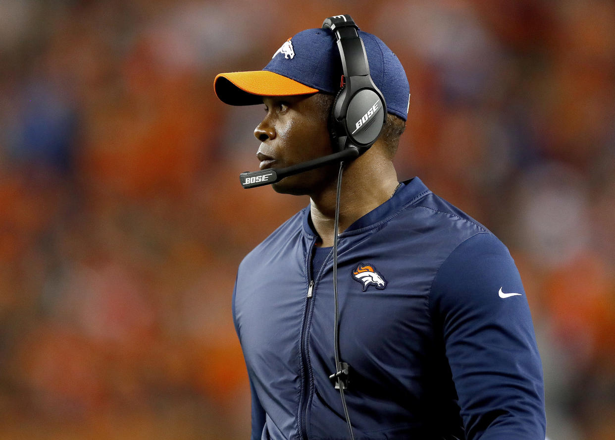 Broncos head coach Vance Joseph stopped short of blasting officials, but made clear his feelings on a critical missed call on Monday night. (AP)