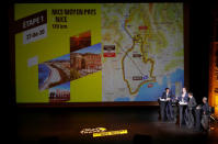 Nice mayor Christian Estrosi, Tour de France director Christian Prudhomme,Thierry Gouvenou, the Tour de France Sporting Director, and Yann Le Moenner, CEO of Amaury Sport Organisation, attend a news conference for the official presentation of the 2020 Grand Depart of the Tour de France cycling race at the Opera de Nice in Nice, France, March 18, 2019. REUTERS/Eric Gaillard