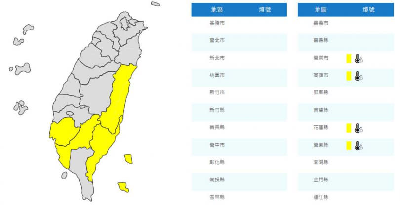 今天中午前後高溫資訊。（圖／翻攝中央氣象局官網）