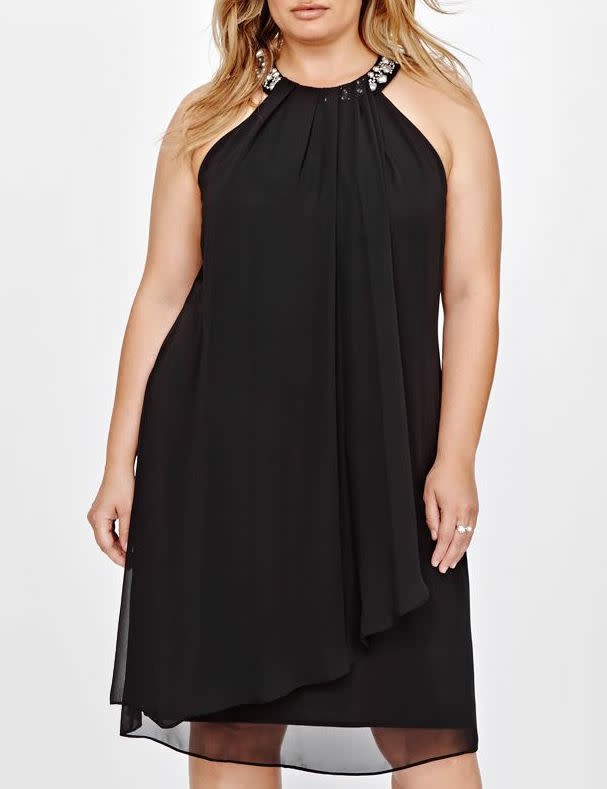 Flowy Chiffon Dress With Beaded Neckline by Addition Elle