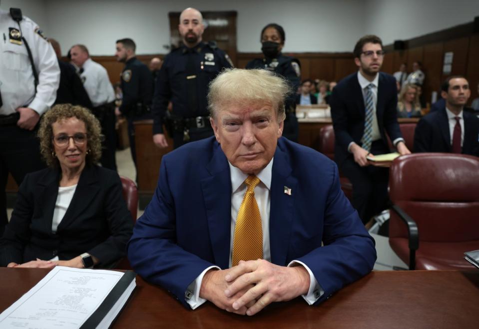 Donald Trump attends his trial for allegedly covering up hush money payments at Manhattan Criminal Court on May 7 (Getty Images)