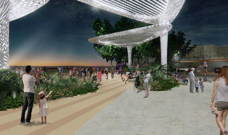 Canopies inspired by Key West’s coral stone will offer shade by day and light by night at Mallory Square in Key West. The shade structures will be one of the first features to roll out in the master plan to mitigate heat on the square.