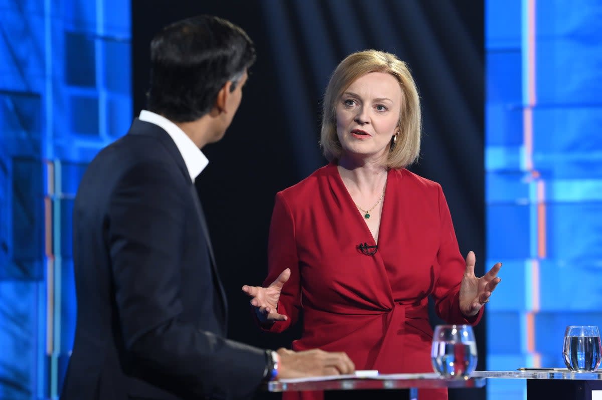 Liz Truss and Rishi Sunak go head to head on policy at the ITV debate. Jonathan Hordle/ITV (PA Media)
