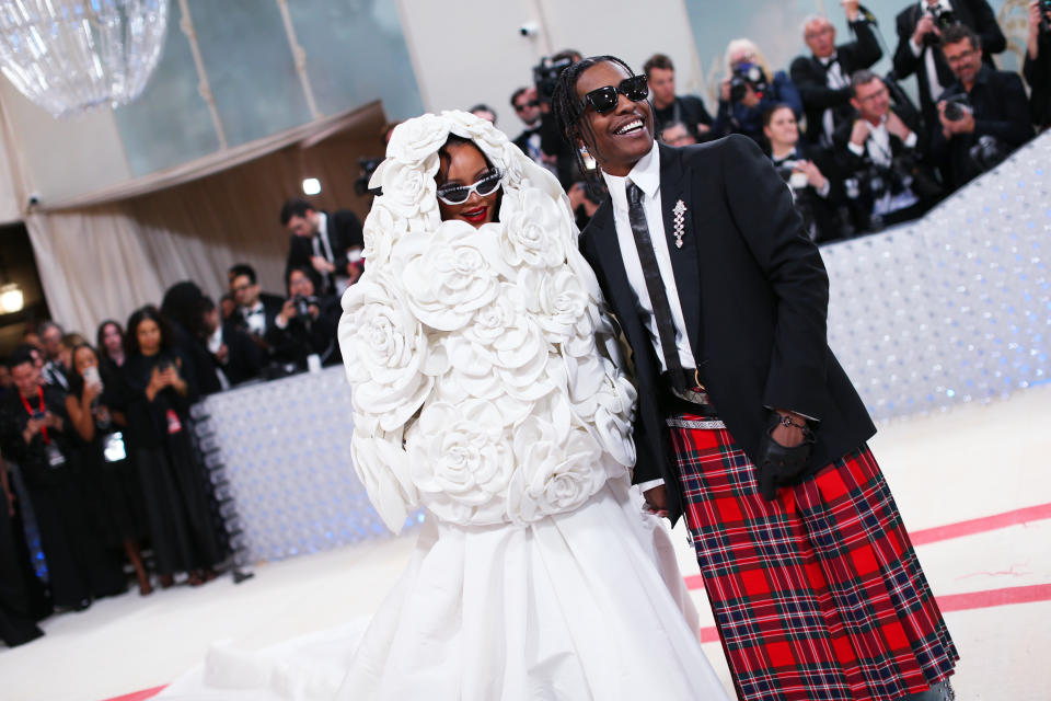 Rihanna and A$AP Rocky at the 2023 Met Gala: Karl Lagerfeld: A Line of Beauty held at the Metropolitan Museum of Art on May 1, 2023 in New York, New York. (Photo by Lexie Moreland/WWD via Getty Images)