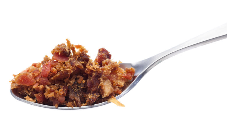 Spoon with crumbled bacon bits