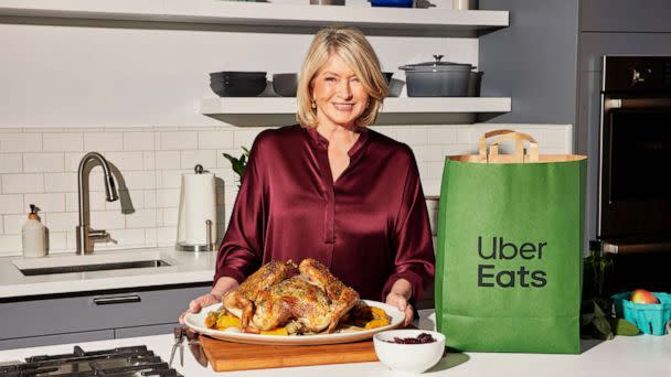 PHOTO: Martha Stewart with her exclusive Thanksgiving dishes with Grocery Aisles. (Uber Eats)