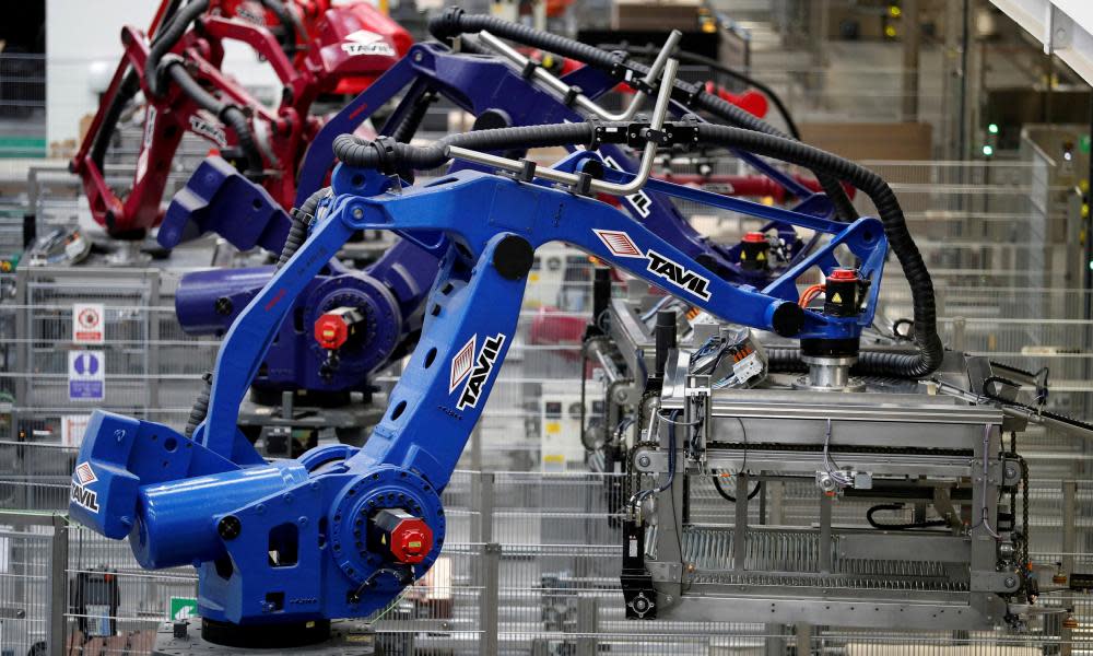 Robots on a production line at AkzoNobel’s new paint factory in Ashington, Northumberland