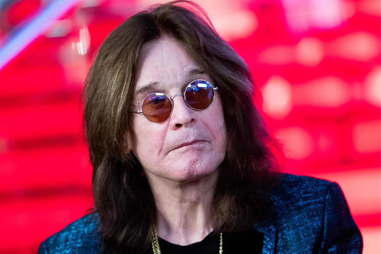 MOSCOW REGION, RUSSIA - MAY 31, 2018: Lead singer of the heavy metal band Black Sabbath, British musician Ozzy Osbourne during a ceemony to sign his personalised star at the Moscow Walk of Fame at the Vegas Crocus City shopping and leisure centre in the town of Krasnogorsk. Sergei Bobylev/TASS (Photo by Sergei Bobylev\TASS via Getty Images)