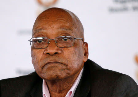 FILE PHOTO: South Africa's President Jacob Zuma reacts during the launch of a social housing project in Pietermaritzburg, South Africa, April 1, 2017. REUTERS/Rogan Ward/File Photo