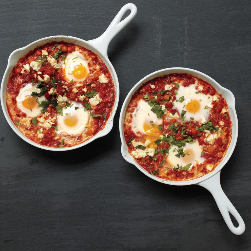 Poached Eggs in Tomato Sauce With Chickpeas and Feta