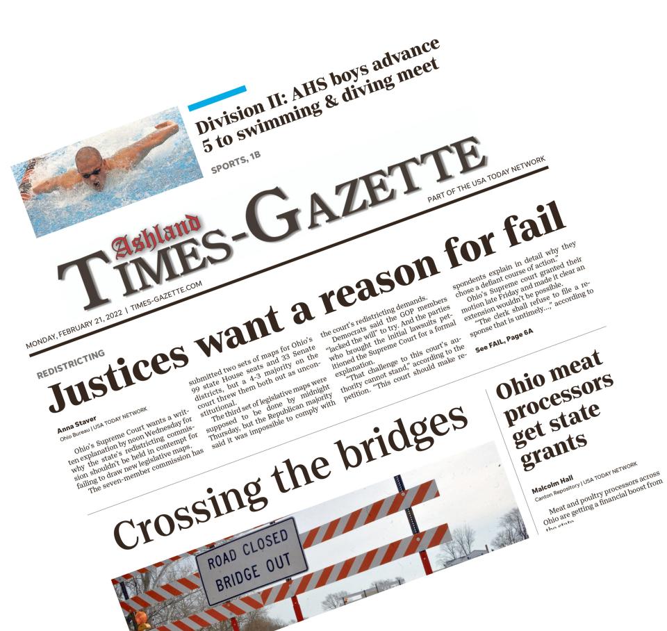 The Times-Gazette's Monday newspaper will be an e-Edition - an exact replica of the newspaper - starting May 2. Tuesday through Saturday the newspaper will be delivered to subscribers' homes via the U.S. Postal Service beginning May 3.