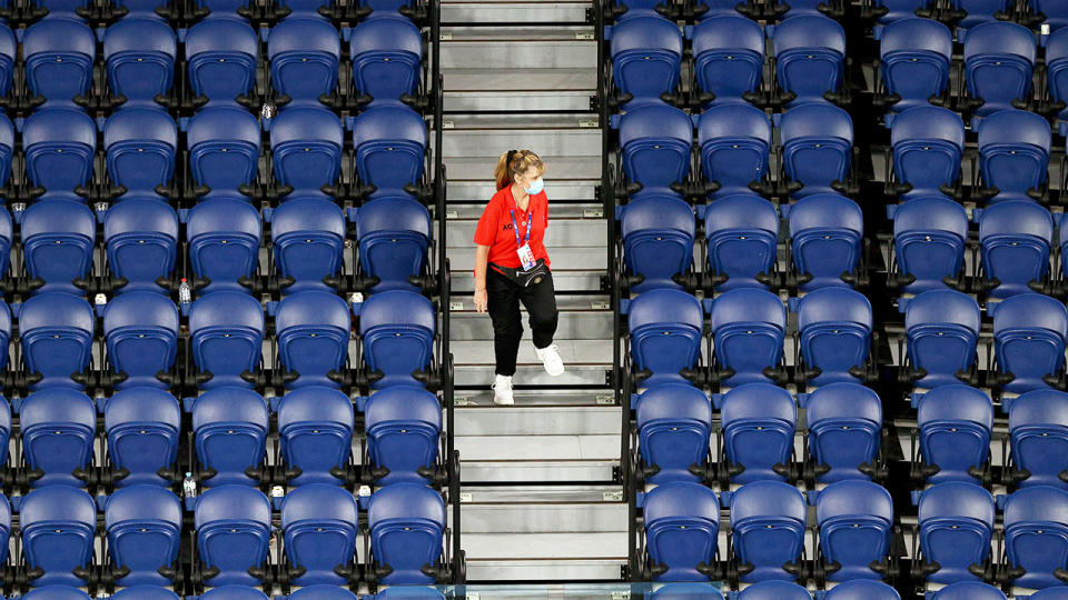 The stands, pictured here empty during Novak Djokovic's clash with Taylor Fritz. 