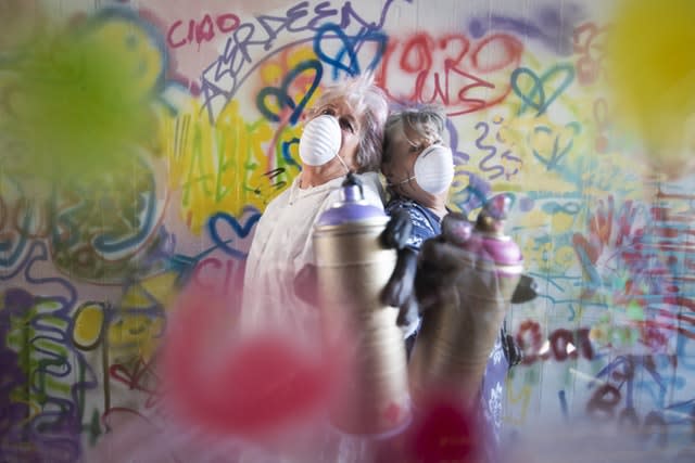 Anne Yule, 73, (left) and Hazel Smith, 79, some of the ‘Graffiti Grannies’ that took part in an over-65s street-art workshop at this year’s Nuart Aberdeen Festival