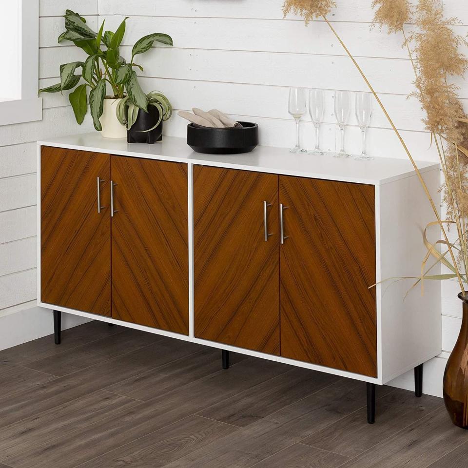 3) Mid-Century Modern Bookmatched TV Stand