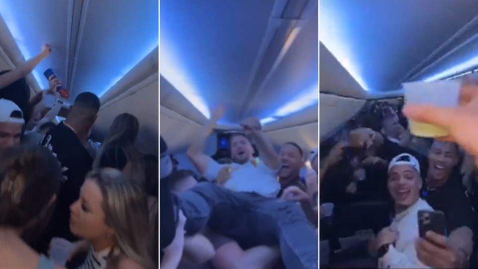 Footage from the hedonistic flight sparked outrage, especially after many passengers later tested positive for coronavirus. The partiers were left stranded when Sunwing and other airlines, following their behaviour on the first flight, refused to take them back to Canada (Twitter: FrancisPilon_)