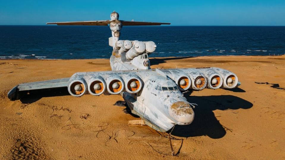 The only model of the Soviet-made Lun-class ekranoplan is pictured on the shore of the Caspian sea near Derbent, in the Republic of Dagestan, Russia. This is the only rocket ekranoplane in the world, and it is planned to be the main exhibit of the branch of the Patriot Park in the southern military district. The ekranoplan was designed to fight aircraft carriers-unnoticed by radar, it could approach the ship at a distance of precise launch of the anti-ship missile "Mosquito".