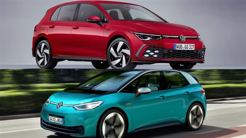 福斯找來自家鋼砲Golf GTI(上)與電動車ID.3(下)進行直線加速對決。（圖／翻攝自Volkswagen官網）