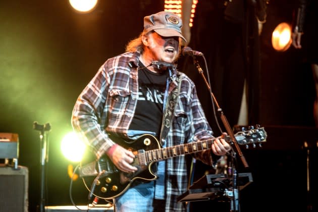Neil Young performs at the Autism Speaks Light Up The Blues 6 Concert at The Greek Theatre on April 22, 2023 in Los Angeles, California.  - Credit: Harmony Gerber/Getty Images