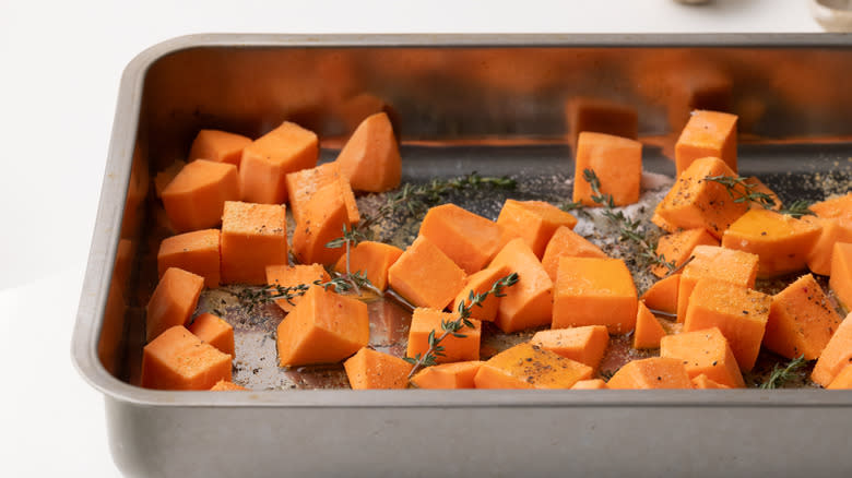 sweet potato in oven tray