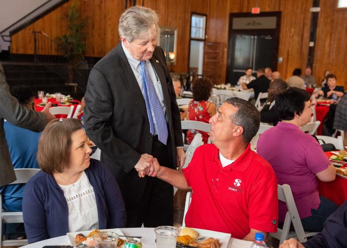 U.S. Sen. John Kennedy (R-La.) speaking with Chuck Landry at the Broussard Chamber of Commerce. Tuesday,  Aug. 27, 2019.