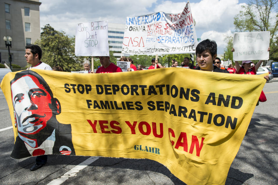 Immigration reform advocates march to the U.S. Capitol then on to the White House on May 1, 2014, calling on Congress and President Obama to stop deportations and pass immigration reform. (Photo: Bill Clark/CQ Roll Call via Getty Images)