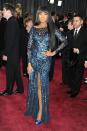 <p>The actress and singer wore a striking, figure-hugging blue gown with sequins and sheer lace, complete with a thigh-high slit. She performed the goosebump-inducing <em>Dreamgirls</em> hit "And I Am Telling You I'm Not Going" on stage later that night. </p>