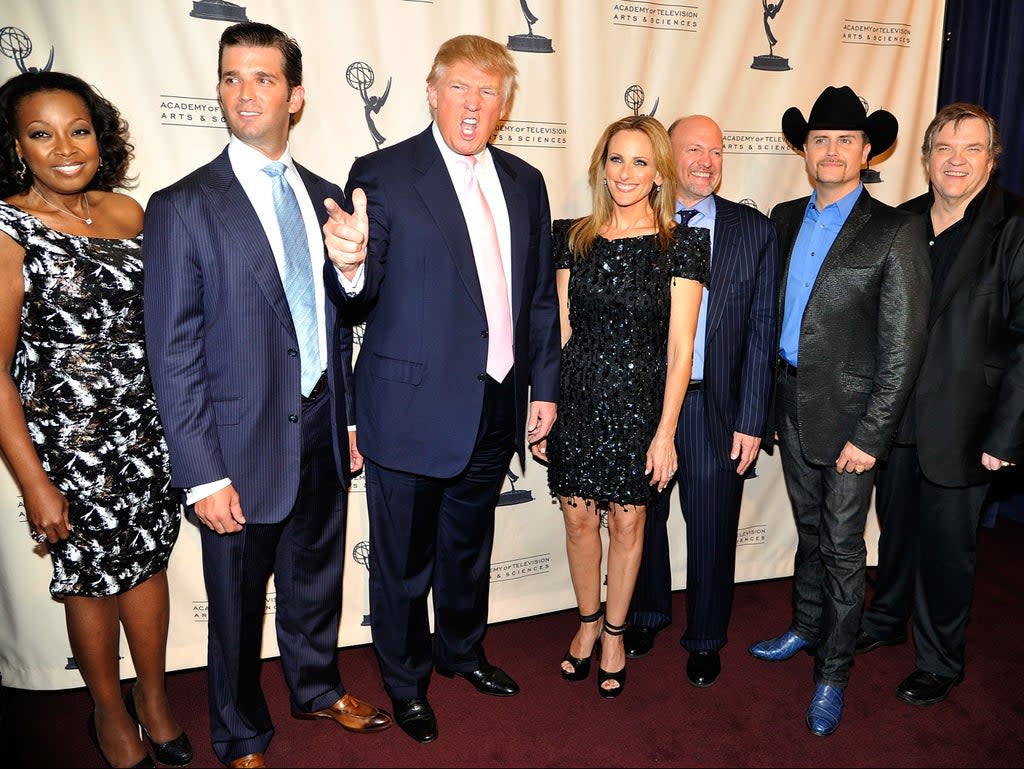 Star Jones, Donald Trump Jr, Donald Trump, Marlee Matlin, Jim Cramer, John Rich, and Meat Loaf attend a ‘Celebrity Apprentice’ event on 26 April 2011 in New York City (Joe Corrigan/Getty Images)