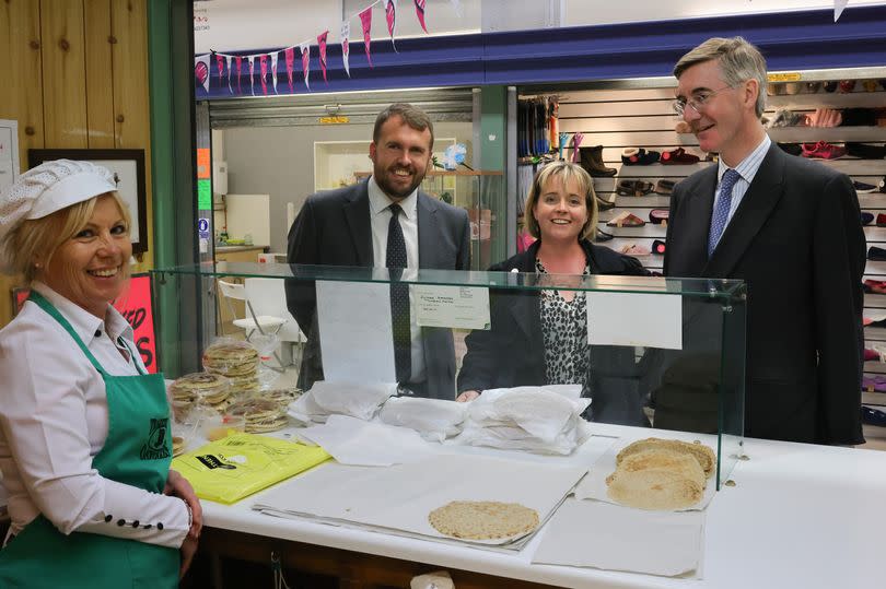 Jonathan Gullis in Tunstall with Abi Brown and Jacob Rees-Mogg -Credit:Pete Stonier / Stoke Sentinel