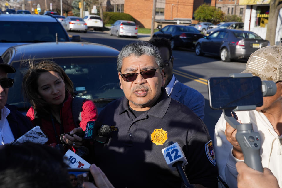 Steve Wilson, police director for the city, speaks in Trenton, N.J. on Saturday, March 16, 2024. A man suspected of killing several people in their Philadelphia-area homes was later arrested in New Jersey's capital city following a major police response and hourslong standoff, authorities said. (AP Photo/Matt Rourke)