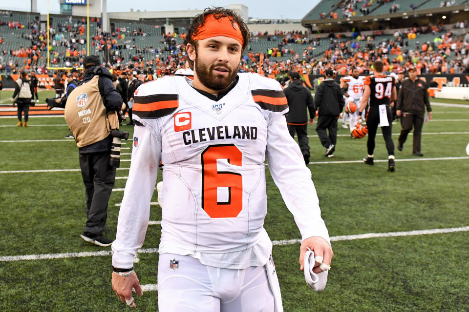 Baker Mayfield owned up to being a bit of a loose cannon in 2019, and vows to do better in the upcoming season. (Photo by: 2019 Nick Cammett/Diamond Images via Getty Images)