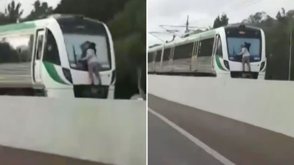 A shocking case of train-surfing has been caught on camera in Perth. Photo: 7 News