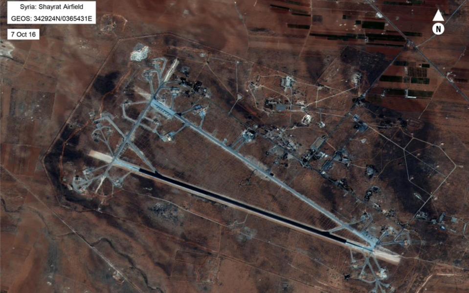 An aerial view of the al-Shayrat Airfield near Homs that was targeted in the strikes - Credit: US DEPARTMENT OF DEFENSE