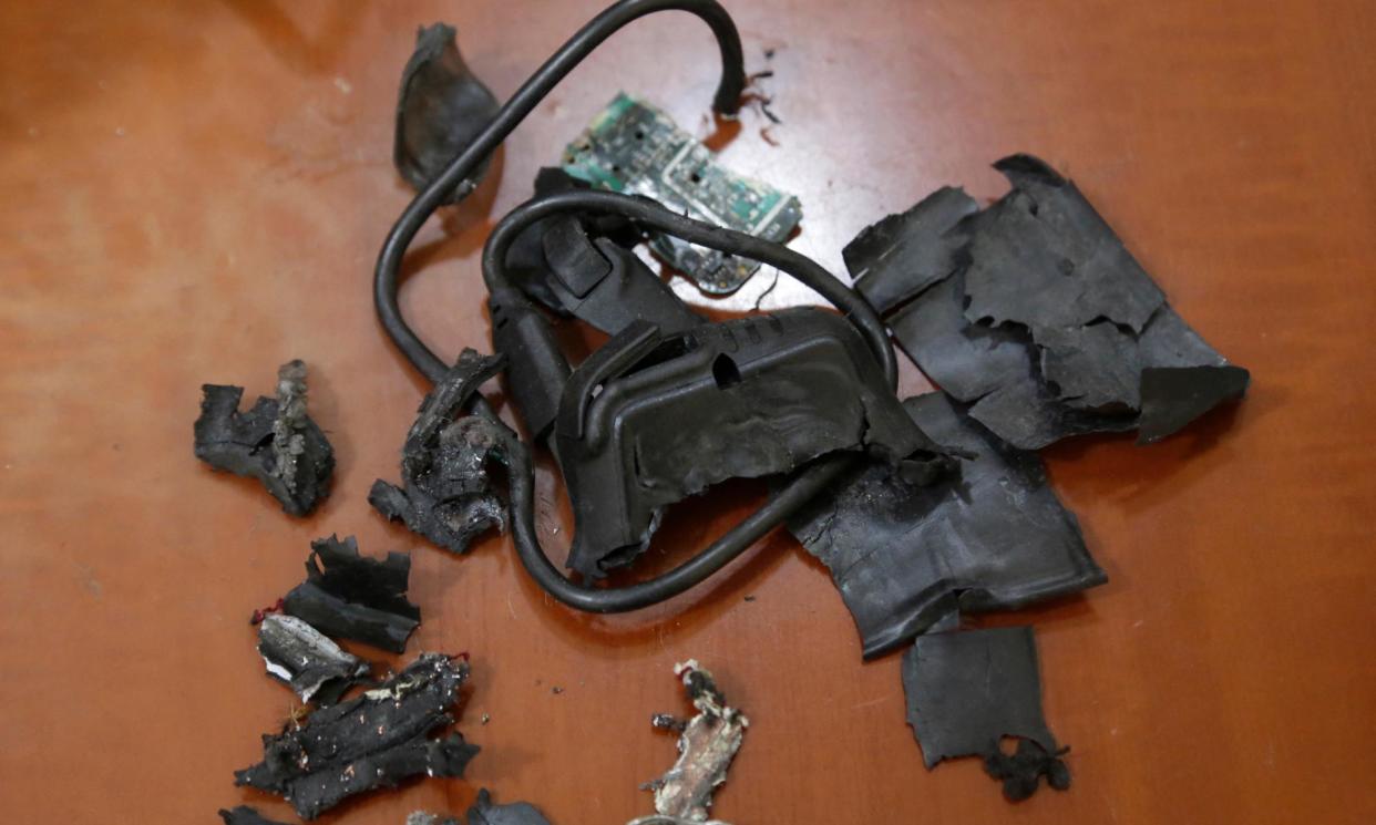 <span>A photograph taken in Beirut's southern suburbs shows the remains of exploded pagers.</span><span>Photograph: AFP/Getty Images</span>