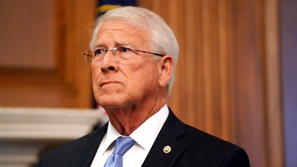 Sen. Roger Wicker (R-Miss.) is seen at a photo op prior to a meeting with Belarus opposition leader Svetlana Tikhanovskaya and members of the Senate Foreign Relations Committee on Tuesday, July 20, 2021. 