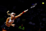 Tennis - Fed Cup - World Group Semi Final - Germany vs Czech Republic - Porsche Arena, Stuttgart, Germany - April 22, 2018 Germany’s Angelique Kerber in action during her singles match against Czech Republic’s Petra Kvitova REUTERS/Kai Pfaffenbach