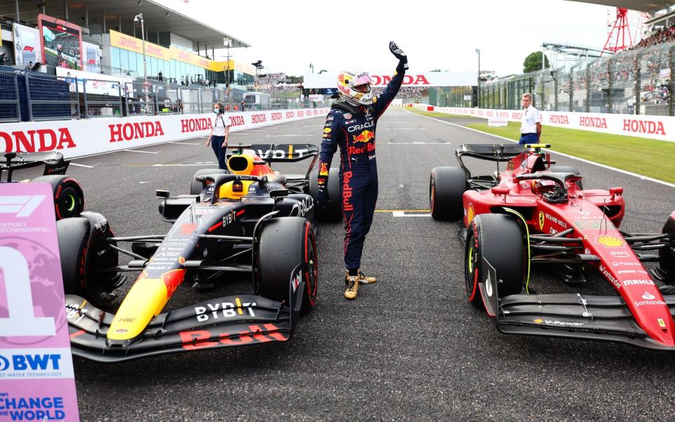 Japanese Grand Prix 2022: What time the F1 race starts, weather forecast, and how to watch on TV / Pole position qualifier Max Verstappen of the Netherlands and Oracle Red Bull Racing celebrates in parc ferme during qualifying ahead of the F1 Grand Prix of Japan at Suzuka International Racing Course on October 08, 2022 in Suzuka, Japan - Getty Images