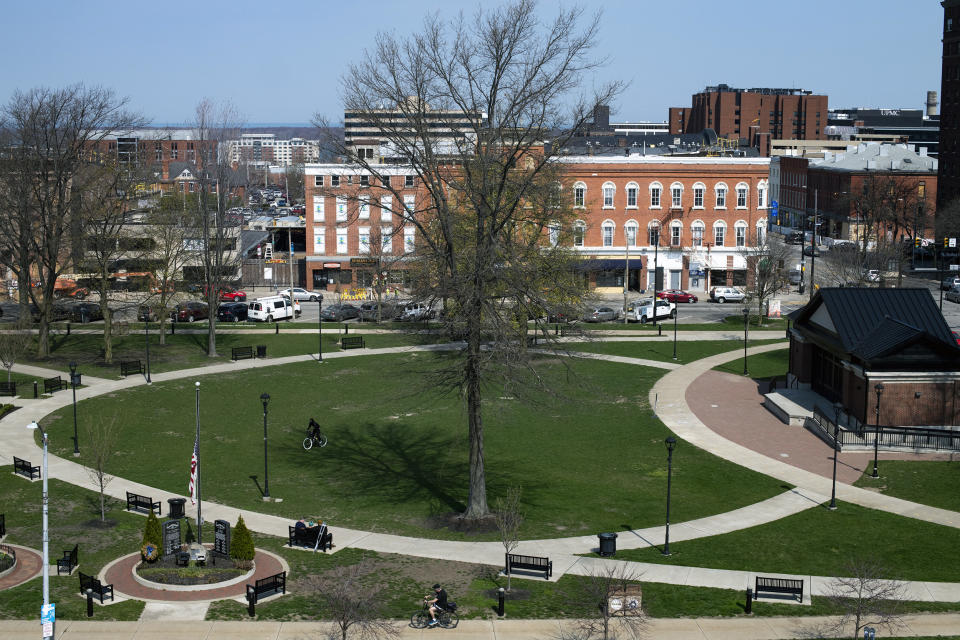 Image: Perry Square Park in Erie, Pa., where a population that peaked at 138,000 in the 1960s has dipped to 96,000. (Michael Swensen / for NBC News)