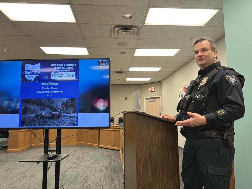 Orrville Police Chief Matt Birkbeck reviews 2022 during his report to City Council on Monday, Feb. 20, 2023.
