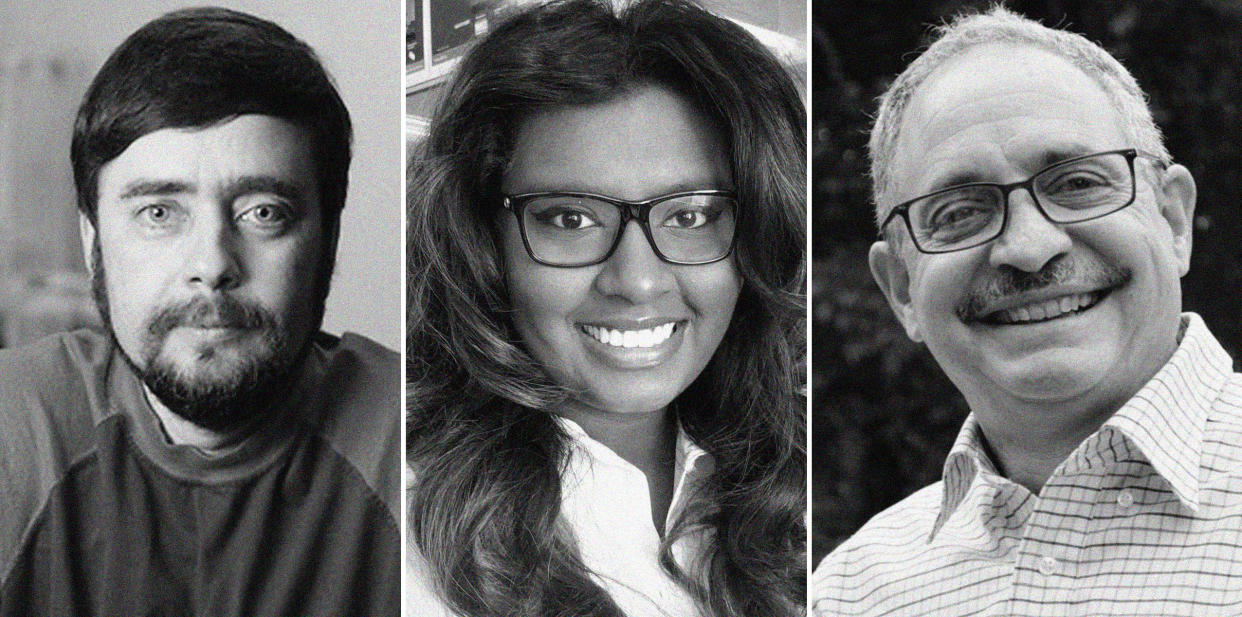 Image: From left, lead author Michael Levin, first author Nirosha Murugan and co-author David Kaplan. (Alonso Nichols / Tufts University; Courtesy David Kaplan)