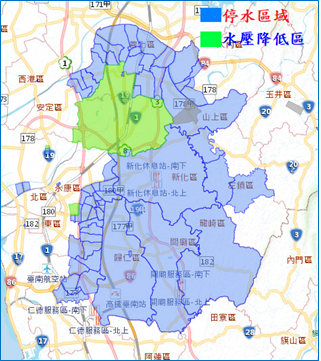 台南市29日停水區域圖。（台水公司六區處提供）