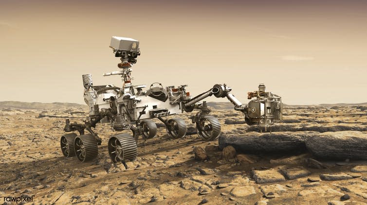 <span class="caption">Mars 2020 rover.</span> <span class="attribution"><span class="source">Rawpixel Ltd/Flickr</span>, <a class="link " href="http://creativecommons.org/licenses/by-sa/4.0/" rel="nofollow noopener" target="_blank" data-ylk="slk:CC BY-SA;elm:context_link;itc:0;sec:content-canvas">CC BY-SA</a></span>