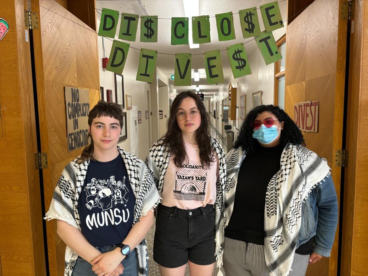 Alida Zedel, Sadie Mees, Hanaa Mekawy are Memorial University students involved in the pro-Palestinian occupation of the Arts and Administration building on MUN's St. John's campus.