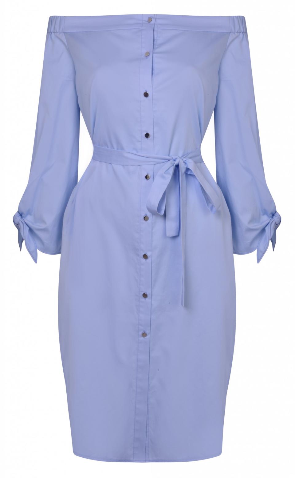 Blue Bardot Chambray Dress