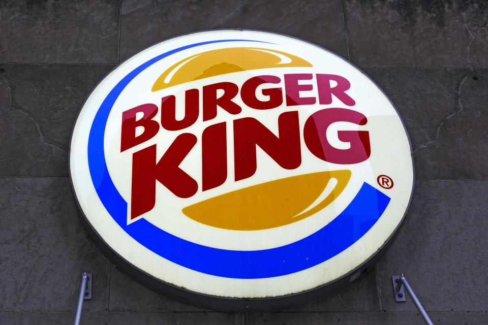 This is the Burger King logo on a sign outside a downtown Pittsburgh Burger King, Wednesday, Jan. 12, 2022. (AP Photo/Gene J. Puskar)