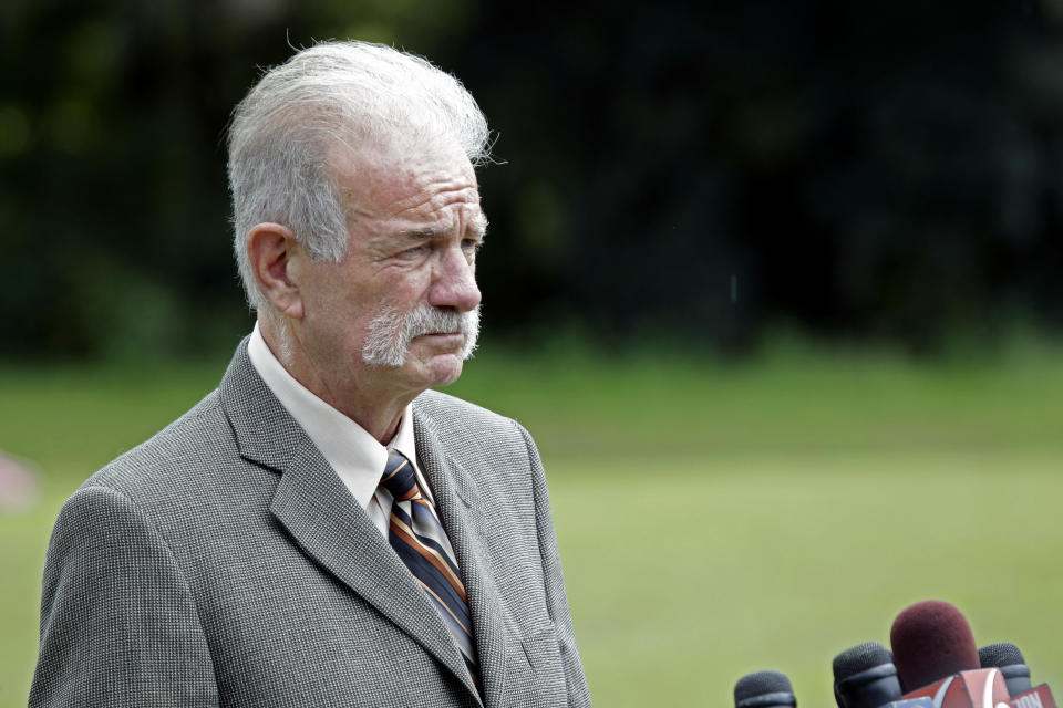 FILE - In this Wednesday, Sept. 8, 2010 file photo, Pastor Terry Jones of the Dove World Outreach Center speaks at a news conference in Gainesville, Fla. An Egyptian court has convicted in absentia Wednesday, Nov. 28, 2012 seven Egyptian Coptic Christians and Jones, Florida-based American pastor and sentenced them to death on charges linked to an anti-Islam film that had sparked riots in parts of the Muslim world.(AP Photo/John Raoux, File)