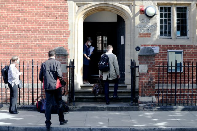 A queue develops outside Poplar Coroner’s Court prior to the resumption of the inquest