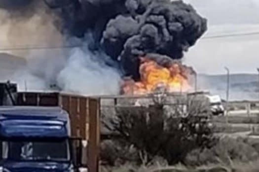 The train’s cars were carrying gasoline and propane when it derailed around 11:45 a.m. MDT Friday morning around 13 miles west of the small city of Gallup, N.M., partially closing I-40.
Photo courtesy of Apache County Sheriff's Office
