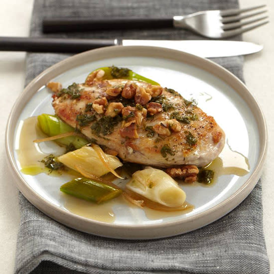 Chicken Breasts with Walnuts, Leeks and Candied Lemon